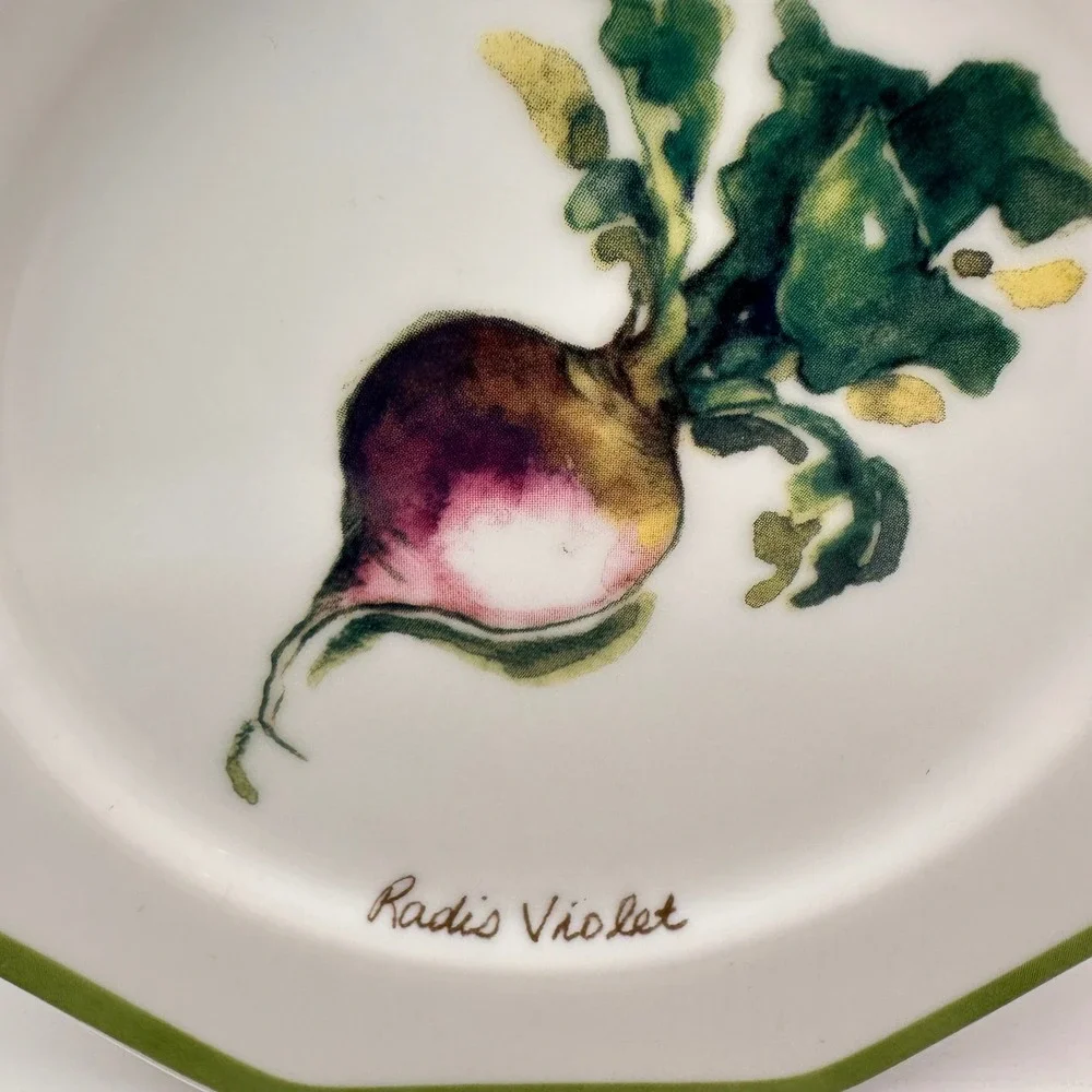 Williams Sonoma Vegetable Garden Radis Violet Salad Plate Octagonal Green Rim
